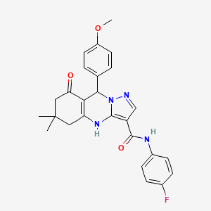 N-(4-fluorophenyl)-9-(4-methoxyphenyl)-6,6-dimethyl-8-oxo-4,5,6,7,8,9-hexahydropyrazolo[5,1-b]quinazoline-3-carboxamide