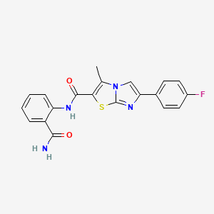 molecular formula C20H15FN4O2S B11440747 N-(2-carbamoylphenyl)-6-(4-fluorophenyl)-3-methylimidazo[2,1-b]thiazole-2-carboxamide 