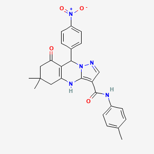 6,6-dimethyl-N-(4-methylphenyl)-9-(4-nitrophenyl)-8-oxo-4,5,6,7,8,9-hexahydropyrazolo[5,1-b]quinazoline-3-carboxamide