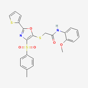 molecular formula C23H20N2O5S3 B11440996 N-(2-methoxyphenyl)-2-((2-(thiophen-2-yl)-4-tosyloxazol-5-yl)thio)acetamide 