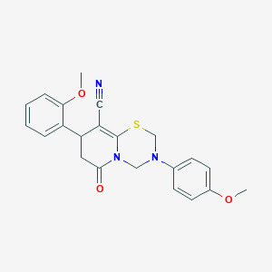 8-(2-methoxyphenyl)-3-(4-methoxyphenyl)-6-oxo-3,4,7,8-tetrahydro-2H,6H-pyrido[2,1-b][1,3,5]thiadiazine-9-carbonitrile