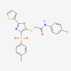 molecular formula C22H17FN2O4S3 B11441076 N-(4-fluorophenyl)-2-({4-[(4-methylphenyl)sulfonyl]-2-(thiophen-2-yl)-1,3-oxazol-5-yl}sulfanyl)acetamide 