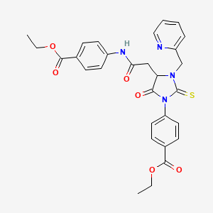 Ethyl 4-[4-(2-{[4-(ethoxycarbonyl)phenyl]amino}-2-oxoethyl)-5-oxo-3-(pyridin-2-ylmethyl)-2-thioxoimidazolidin-1-yl]benzoate