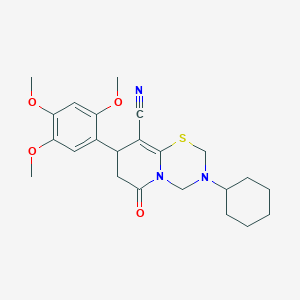 molecular formula C23H29N3O4S B11441152 3-cyclohexyl-6-oxo-8-(2,4,5-trimethoxyphenyl)-3,4,7,8-tetrahydro-2H,6H-pyrido[2,1-b][1,3,5]thiadiazine-9-carbonitrile 