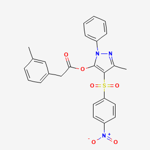 molecular formula C25H21N3O6S B11441165 3-methyl-4-((4-nitrophenyl)sulfonyl)-1-phenyl-1H-pyrazol-5-yl 2-(m-tolyl)acetate 