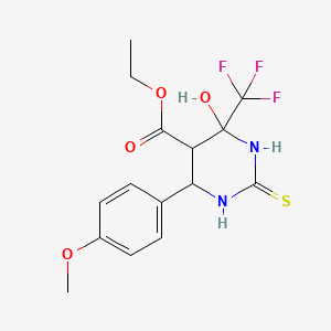 Ethyl 4-hydroxy-6-(4-methoxyphenyl)-2-sulfanylidene-4-(trifluoromethyl)-1,3-diazinane-5-carboxylate