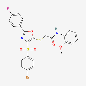 molecular formula C24H18BrFN2O5S2 B11441343 2-((4-((4-bromophenyl)sulfonyl)-2-(4-fluorophenyl)oxazol-5-yl)thio)-N-(2-methoxyphenyl)acetamide 