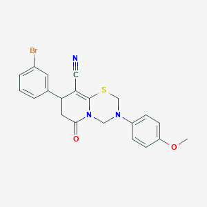 molecular formula C21H18BrN3O2S B11441354 8-(3-bromophenyl)-3-(4-methoxyphenyl)-6-oxo-3,4,7,8-tetrahydro-2H,6H-pyrido[2,1-b][1,3,5]thiadiazine-9-carbonitrile 