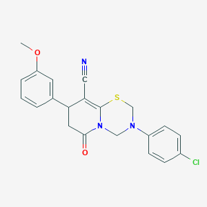 molecular formula C21H18ClN3O2S B11441463 3-(4-chlorophenyl)-8-(3-methoxyphenyl)-6-oxo-3,4,7,8-tetrahydro-2H,6H-pyrido[2,1-b][1,3,5]thiadiazine-9-carbonitrile 