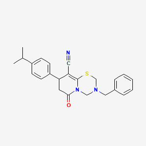 3-benzyl-6-oxo-8-[4-(propan-2-yl)phenyl]-3,4,7,8-tetrahydro-2H,6H-pyrido[2,1-b][1,3,5]thiadiazine-9-carbonitrile