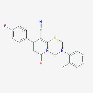 molecular formula C21H18FN3OS B11441493 8-(4-fluorophenyl)-3-(2-methylphenyl)-6-oxo-3,4,7,8-tetrahydro-2H,6H-pyrido[2,1-b][1,3,5]thiadiazine-9-carbonitrile 