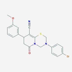 molecular formula C21H18BrN3O2S B11441514 3-(4-bromophenyl)-8-(3-methoxyphenyl)-6-oxo-3,4,7,8-tetrahydro-2H,6H-pyrido[2,1-b][1,3,5]thiadiazine-9-carbonitrile 