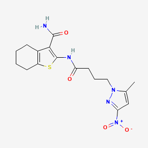 molecular formula C17H21N5O4S B11441571 2-{[4-(5-methyl-3-nitro-1H-pyrazol-1-yl)butanoyl]amino}-4,5,6,7-tetrahydro-1-benzothiophene-3-carboxamide 