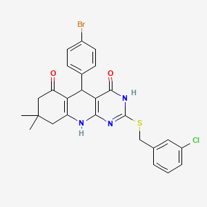 5-(4-bromophenyl)-2-[(3-chlorobenzyl)sulfanyl]-8,8-dimethyl-5,8,9,10-tetrahydropyrimido[4,5-b]quinoline-4,6(3H,7H)-dione