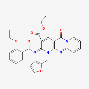 molecular formula C28H24N4O6 B11441648 ethyl 6-(2-ethoxybenzoyl)imino-7-(furan-2-ylmethyl)-2-oxo-1,7,9-triazatricyclo[8.4.0.03,8]tetradeca-3(8),4,9,11,13-pentaene-5-carboxylate 