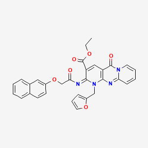 ethyl 7-(furan-2-ylmethyl)-6-(2-naphthalen-2-yloxyacetyl)imino-2-oxo-1,7,9-triazatricyclo[8.4.0.03,8]tetradeca-3(8),4,9,11,13-pentaene-5-carboxylate