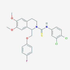 molecular formula C25H23Cl2FN2O3S B11441776 N-(3,4-dichlorophenyl)-1-((4-fluorophenoxy)methyl)-6,7-dimethoxy-3,4-dihydroisoquinoline-2(1H)-carbothioamide 