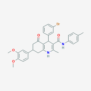 molecular formula C32H31BrN2O4 B11441825 4-(3-bromophenyl)-7-(3,4-dimethoxyphenyl)-2-methyl-N-(4-methylphenyl)-5-oxo-1,4,5,6,7,8-hexahydroquinoline-3-carboxamide 