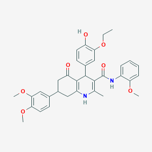 molecular formula C34H36N2O7 B11441917 7-(3,4-dimethoxyphenyl)-4-(3-ethoxy-4-hydroxyphenyl)-N-(2-methoxyphenyl)-2-methyl-5-oxo-1,4,5,6,7,8-hexahydroquinoline-3-carboxamide 