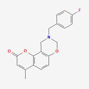 molecular formula C19H16FNO3 B11441961 9-(4-fluorobenzyl)-4-methyl-9,10-dihydro-2H,8H-chromeno[8,7-e][1,3]oxazin-2-one 