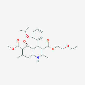 molecular formula C27H35NO7 B11441967 3-(2-Ethoxyethyl) 6-methyl 2,7-dimethyl-5-oxo-4-[2-(propan-2-yloxy)phenyl]-1,4,5,6,7,8-hexahydroquinoline-3,6-dicarboxylate 