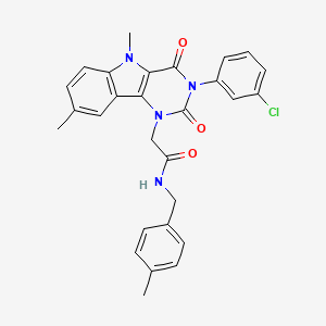 molecular formula C28H25ClN4O3 B11442046 2-(3-(3-chlorophenyl)-5,8-dimethyl-2,4-dioxo-2,3,4,5-tetrahydro-1H-pyrimido[5,4-b]indol-1-yl)-N-(4-methylbenzyl)acetamide 