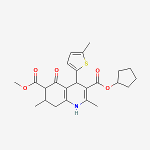 molecular formula C24H29NO5S B11442175 3-Cyclopentyl 6-methyl 2,7-dimethyl-4-(5-methylthiophen-2-yl)-5-oxo-1,4,5,6,7,8-hexahydroquinoline-3,6-dicarboxylate 