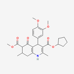 molecular formula C27H33NO7 B11442177 3-Cyclopentyl 6-methyl 4-(3,4-dimethoxyphenyl)-2,7-dimethyl-5-oxo-1,4,5,6,7,8-hexahydroquinoline-3,6-dicarboxylate 