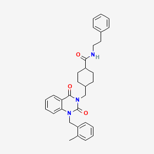 molecular formula C32H35N3O3 B11442184 4-((1-(2-methylbenzyl)-2,4-dioxo-1,2-dihydroquinazolin-3(4H)-yl)methyl)-N-phenethylcyclohexanecarboxamide 