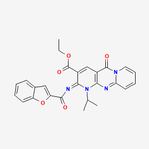 molecular formula C26H22N4O5 B11442201 ethyl 6-(1-benzofuran-2-carbonylimino)-2-oxo-7-propan-2-yl-1,7,9-triazatricyclo[8.4.0.03,8]tetradeca-3(8),4,9,11,13-pentaene-5-carboxylate 