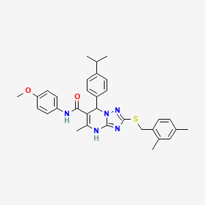 molecular formula C32H35N5O2S B11442226 2-[(2,4-dimethylbenzyl)sulfanyl]-N-(4-methoxyphenyl)-5-methyl-7-[4-(propan-2-yl)phenyl]-4,7-dihydro[1,2,4]triazolo[1,5-a]pyrimidine-6-carboxamide 