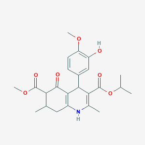 molecular formula C24H29NO7 B11442337 6-Methyl 3-propan-2-yl 4-(3-hydroxy-4-methoxyphenyl)-2,7-dimethyl-5-oxo-1,4,5,6,7,8-hexahydroquinoline-3,6-dicarboxylate 