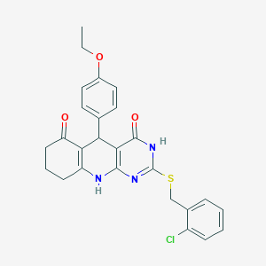 molecular formula C26H24ClN3O3S B11442395 2-[(2-chlorobenzyl)sulfanyl]-5-(4-ethoxyphenyl)-5,8,9,10-tetrahydropyrimido[4,5-b]quinoline-4,6(3H,7H)-dione 