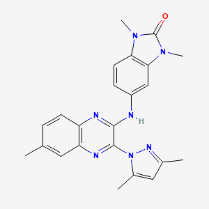 molecular formula C23H23N7O B11442408 5-{[3-(3,5-dimethyl-1H-pyrazol-1-yl)-6-methylquinoxalin-2-yl]amino}-1,3-dimethyl-1,3-dihydro-2H-benzimidazol-2-one 