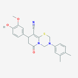 3-(3,4-dimethylphenyl)-8-(4-hydroxy-3-methoxyphenyl)-6-oxo-3,4,7,8-tetrahydro-2H,6H-pyrido[2,1-b][1,3,5]thiadiazine-9-carbonitrile