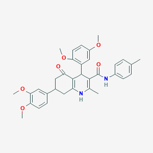 molecular formula C34H36N2O6 B11442427 4-(2,5-dimethoxyphenyl)-7-(3,4-dimethoxyphenyl)-2-methyl-N-(4-methylphenyl)-5-oxo-1,4,5,6,7,8-hexahydroquinoline-3-carboxamide 