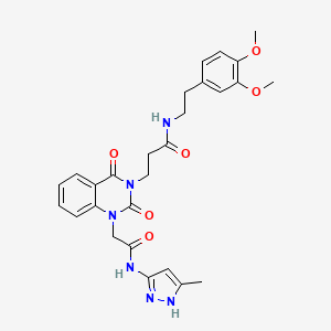 molecular formula C27H30N6O6 B11442435 N-[2-(3,4-dimethoxyphenyl)ethyl]-3-(1-{[(3-methyl-1H-pyrazol-5-yl)carbamoyl]methyl}-2,4-dioxo-1,2,3,4-tetrahydroquinazolin-3-yl)propanamide 