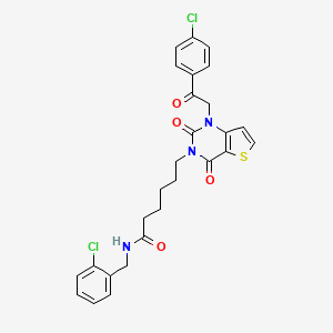 molecular formula C27H25Cl2N3O4S B11442436 6-{1-[2-(4-chlorophenyl)-2-oxoethyl]-2,4-dioxo-1H,2H,3H,4H-thieno[3,2-d]pyrimidin-3-yl}-N-[(2-chlorophenyl)methyl]hexanamide 