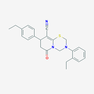 molecular formula C24H25N3OS B11442439 3-(2-ethylphenyl)-8-(4-ethylphenyl)-6-oxo-3,4,7,8-tetrahydro-2H,6H-pyrido[2,1-b][1,3,5]thiadiazine-9-carbonitrile 