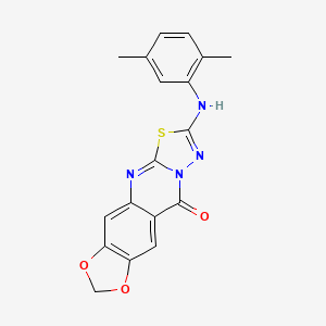 molecular formula C18H14N4O3S B11442473 2-((2,5-dimethylphenyl)amino)-10H-[1,3]dioxolo[4,5-g][1,3,4]thiadiazolo[2,3-b]quinazolin-10-one 