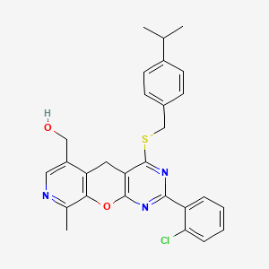 molecular formula C28H26ClN3O2S B11442479 [5-(2-Chlorophenyl)-14-methyl-7-({[4-(propan-2-yl)phenyl]methyl}sulfanyl)-2-oxa-4,6,13-triazatricyclo[8.4.0.0^{3,8}]tetradeca-1(10),3(8),4,6,11,13-hexaen-11-yl]methanol 