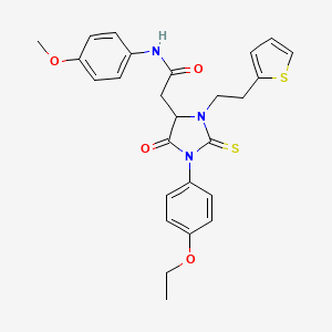 2-[1-(4-Ethoxyphenyl)-5-oxo-2-sulfanylidene-3-[2-(thiophen-2-YL)ethyl]imidazolidin-4-YL]-N-(4-methoxyphenyl)acetamide