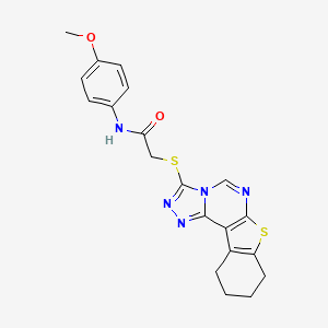 N-(4-methoxyphenyl)-2-{10-thia-3,4,6,8-tetraazatetracyclo[7.7.0.0^{2,6}.0^{11,16}]hexadeca-1(9),2,4,7,11(16)-pentaen-5-ylsulfanyl}acetamide