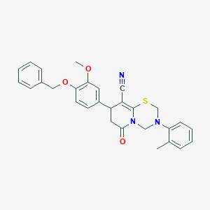 8-[4-(benzyloxy)-3-methoxyphenyl]-3-(2-methylphenyl)-6-oxo-3,4,7,8-tetrahydro-2H,6H-pyrido[2,1-b][1,3,5]thiadiazine-9-carbonitrile