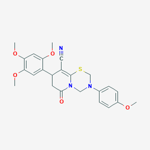 molecular formula C24H25N3O5S B11442718 3-(4-methoxyphenyl)-6-oxo-8-(2,4,5-trimethoxyphenyl)-3,4,7,8-tetrahydro-2H,6H-pyrido[2,1-b][1,3,5]thiadiazine-9-carbonitrile 