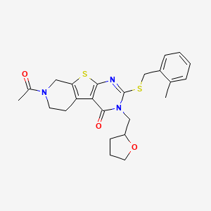 11-acetyl-5-[(2-methylphenyl)methylsulfanyl]-4-(oxolan-2-ylmethyl)-8-thia-4,6,11-triazatricyclo[7.4.0.02,7]trideca-1(9),2(7),5-trien-3-one