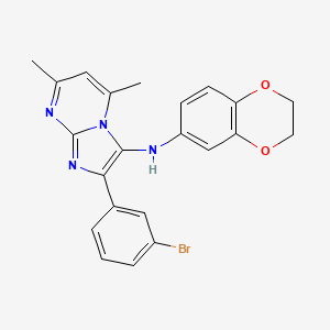 molecular formula C22H19BrN4O2 B11442759 2-(3-Bromophenyl)-N-(2,3-dihydrobenzo[b][1,4]dioxin-6-yl)-5,7-dimethylimidazo[1,2-a]pyrimidin-3-amine 