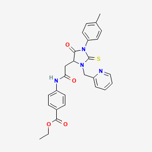 molecular formula C27H26N4O4S B11442768 Ethyl 4-({[1-(4-methylphenyl)-5-oxo-3-(pyridin-2-ylmethyl)-2-thioxoimidazolidin-4-yl]acetyl}amino)benzoate 