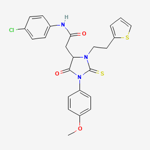 N-(4-Chlorophenyl)-2-[1-(4-methoxyphenyl)-5-oxo-2-sulfanylidene-3-[2-(thiophen-2-YL)ethyl]imidazolidin-4-YL]acetamide