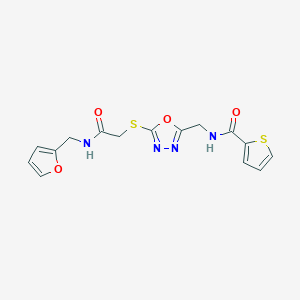 molecular formula C15H14N4O4S2 B11442796 N-((5-((2-((furan-2-ylmethyl)amino)-2-oxoethyl)thio)-1,3,4-oxadiazol-2-yl)methyl)thiophene-2-carboxamide 